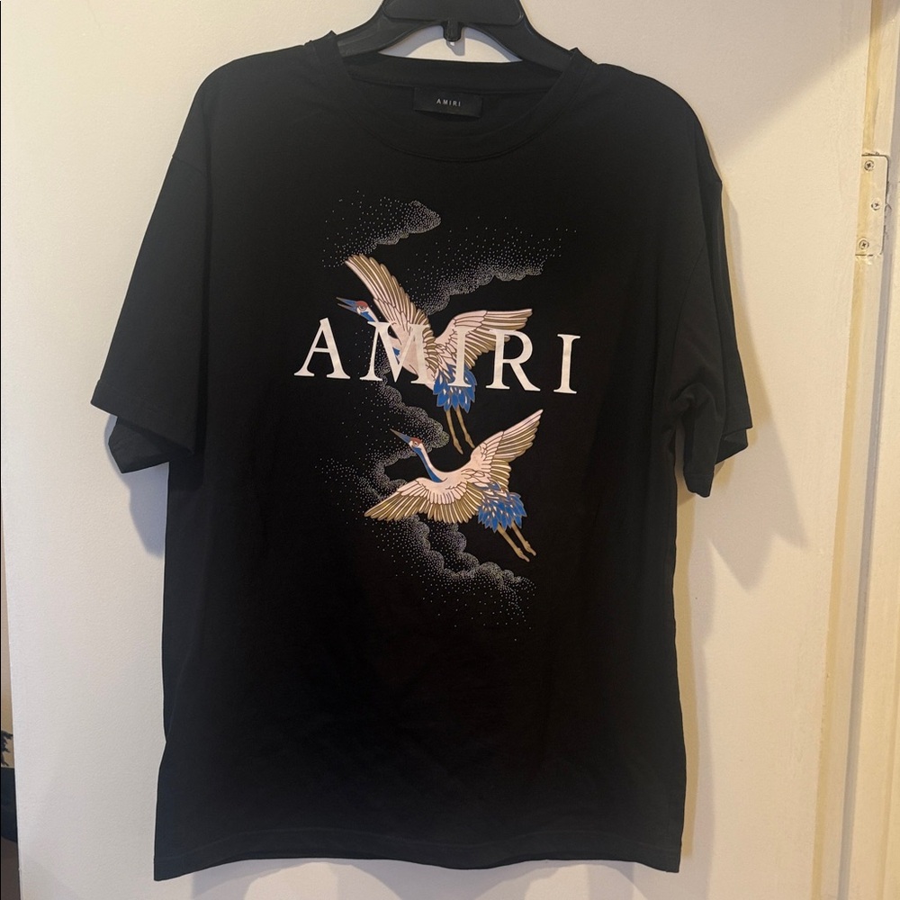 AMIRI Black Tee with Crane Design